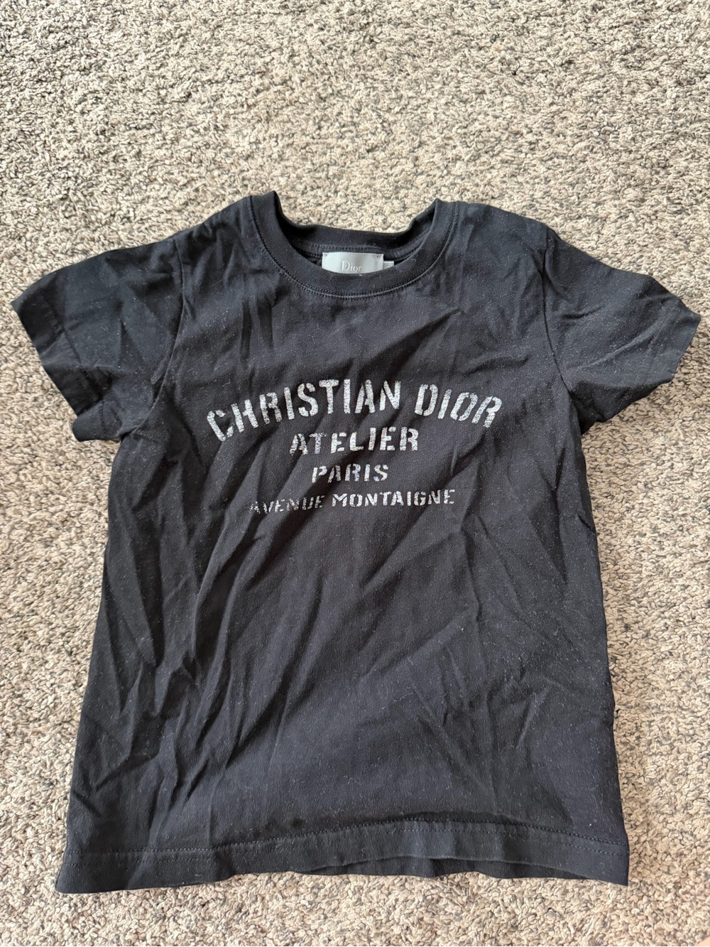 Dior Kids Black Crewneck Tee with White Logo